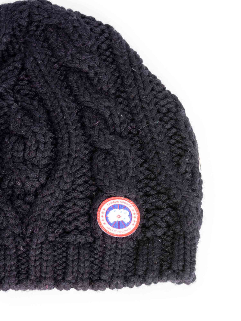 Canada Goose Logo Cable Knit Winter Beanie Hat Black-designer resale