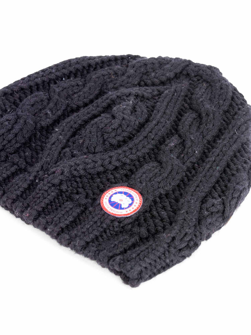 Canada Goose Logo Cable Knit Winter Beanie Hat Black-designer resale