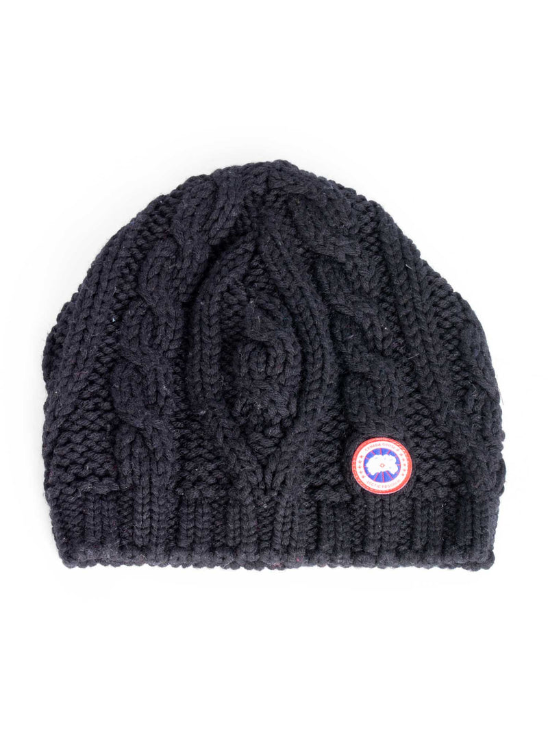 Canada Goose Logo Cable Knit Winter Beanie Hat Black-designer resale