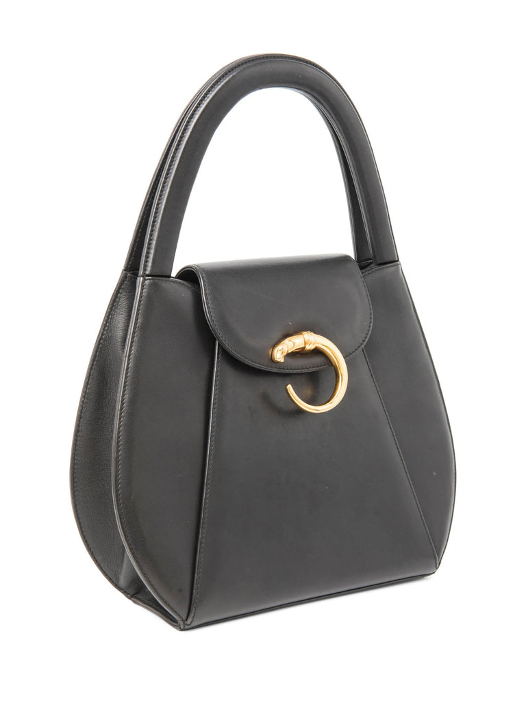 Cartier Logo 24K Gold Plated Panther Kelly Bag Black-designer resale