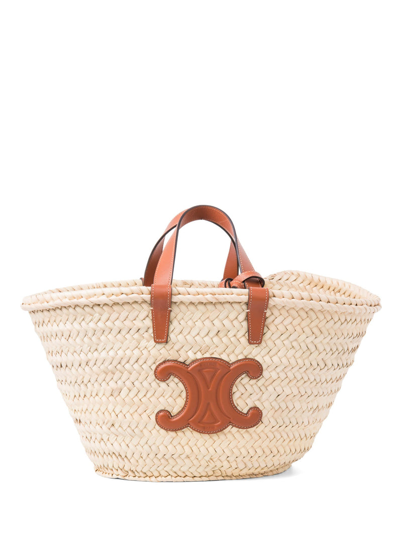 Celine CC Logo Raffia Top Handle Bag Beige Brown-designer resale