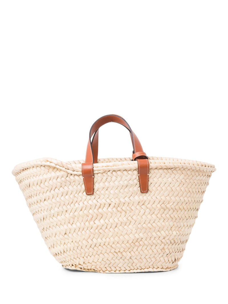 Celine CC Logo Raffia Top Handle Bag Beige Brown-designer resale