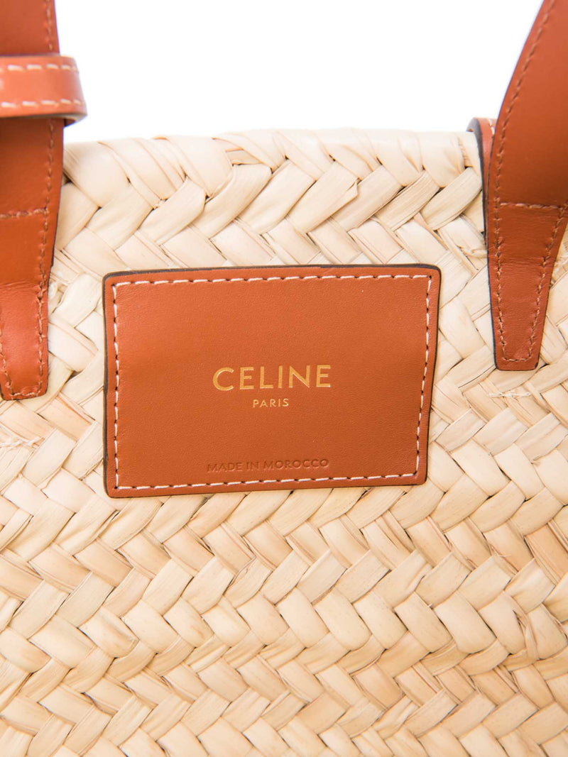 Celine CC Logo Raffia Top Handle Bag Beige Brown-designer resale