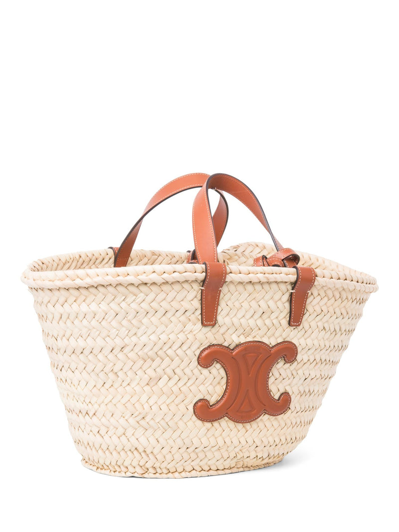 Celine CC Logo Raffia Top Handle Bag Beige Brown-designer resale