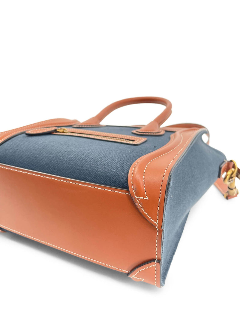 Celine Denim Leather Nano Luggage Bag Brown-designer resale