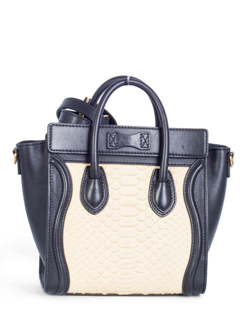 Celine Leather Snakeskin Micro Luggage Bag Ivory Black-designer resale