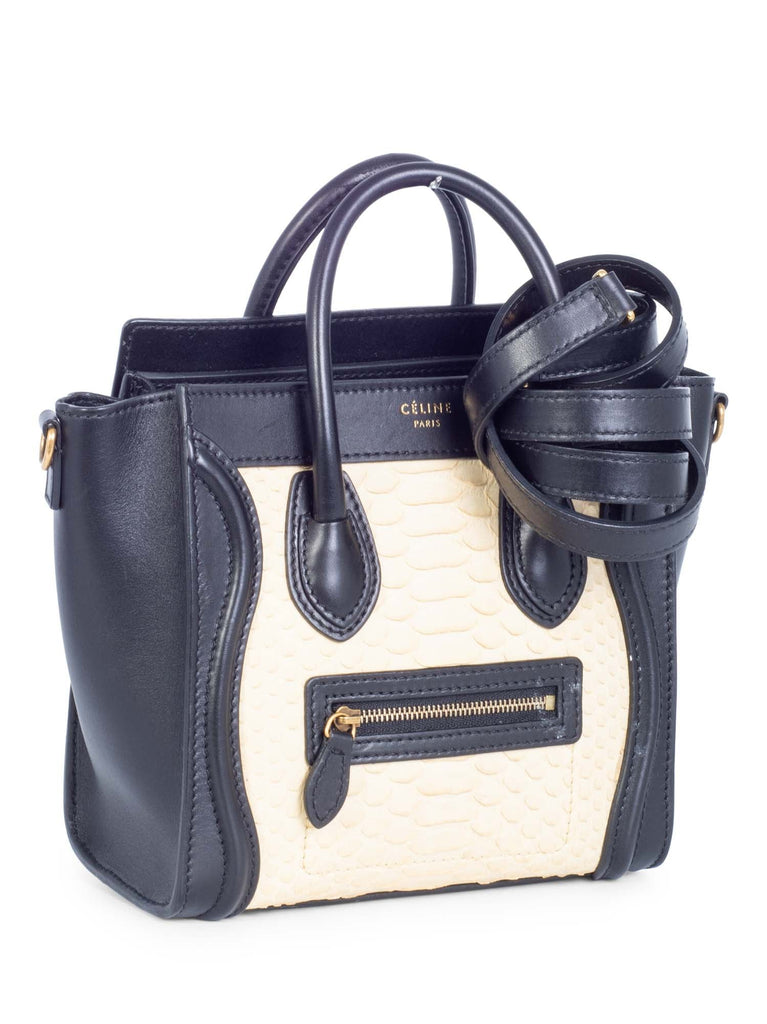 Celine Leather Snakeskin Micro Luggage Bag Ivory Black-designer resale
