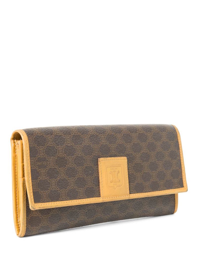 Celine Logo Canvas Flap Long Wallet Brown