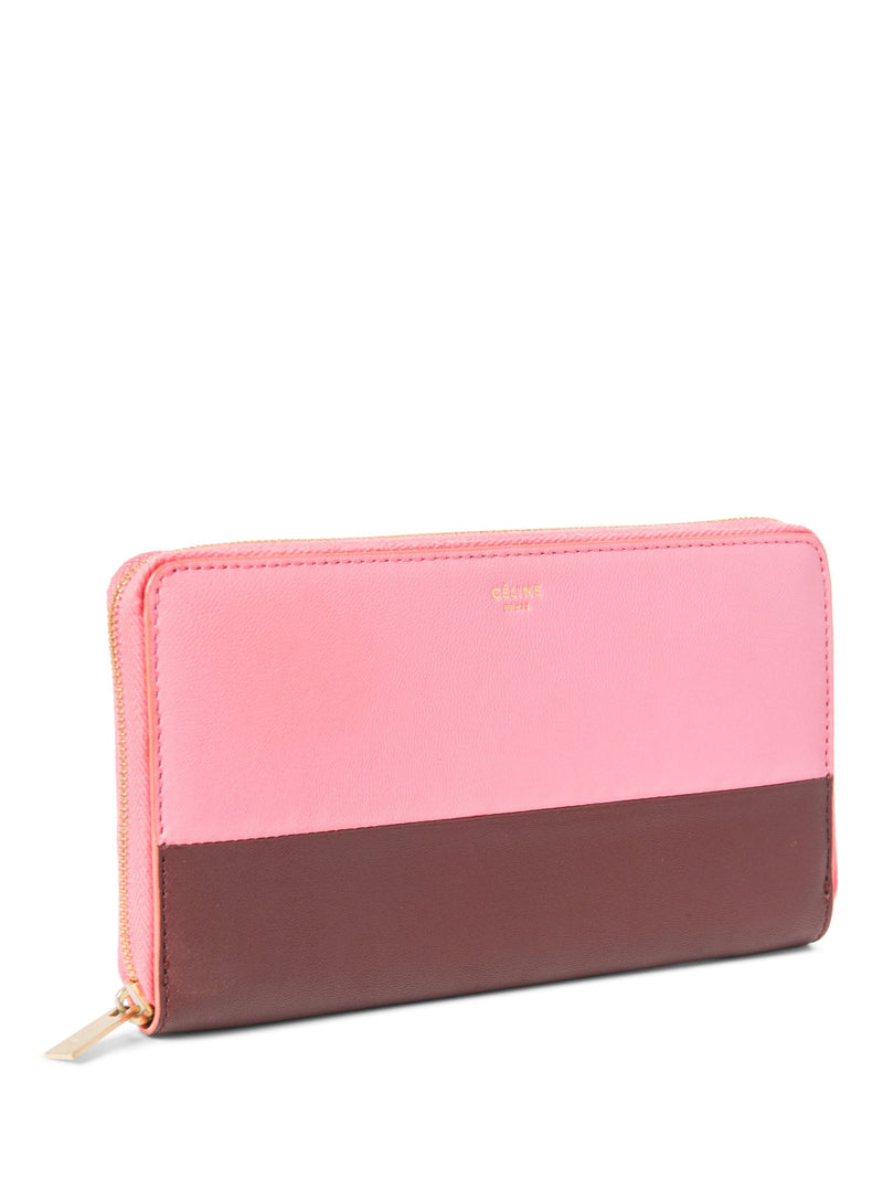 Celine Logo Leather Colorblock Long Wallet Pink Burgundy-designer resale