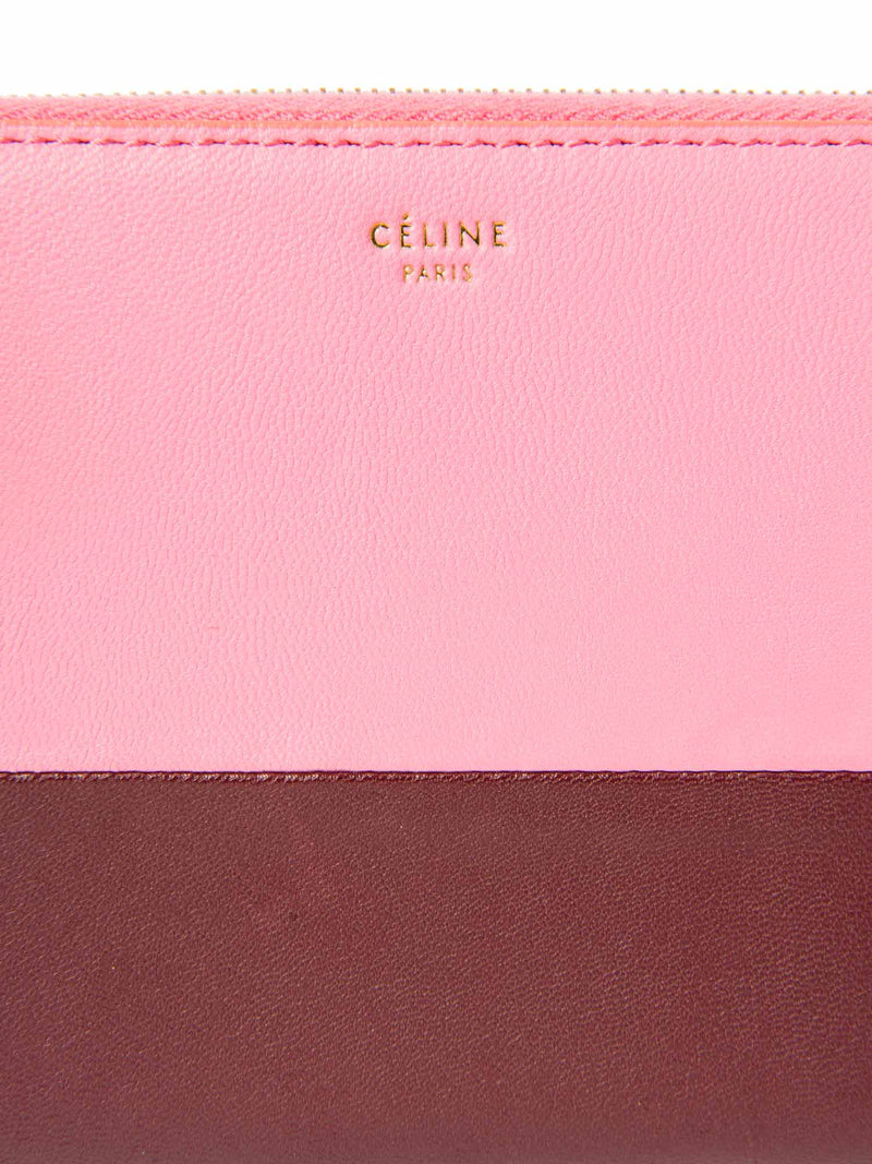 Celine Logo Leather Colorblock Long Wallet Pink Burgundy-designer resale