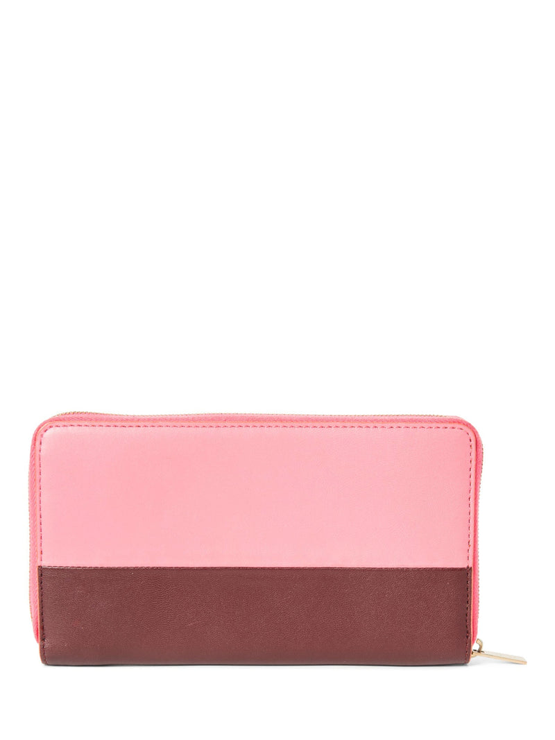 Celine Logo Leather Colorblock Long Wallet Pink Burgundy-designer resale