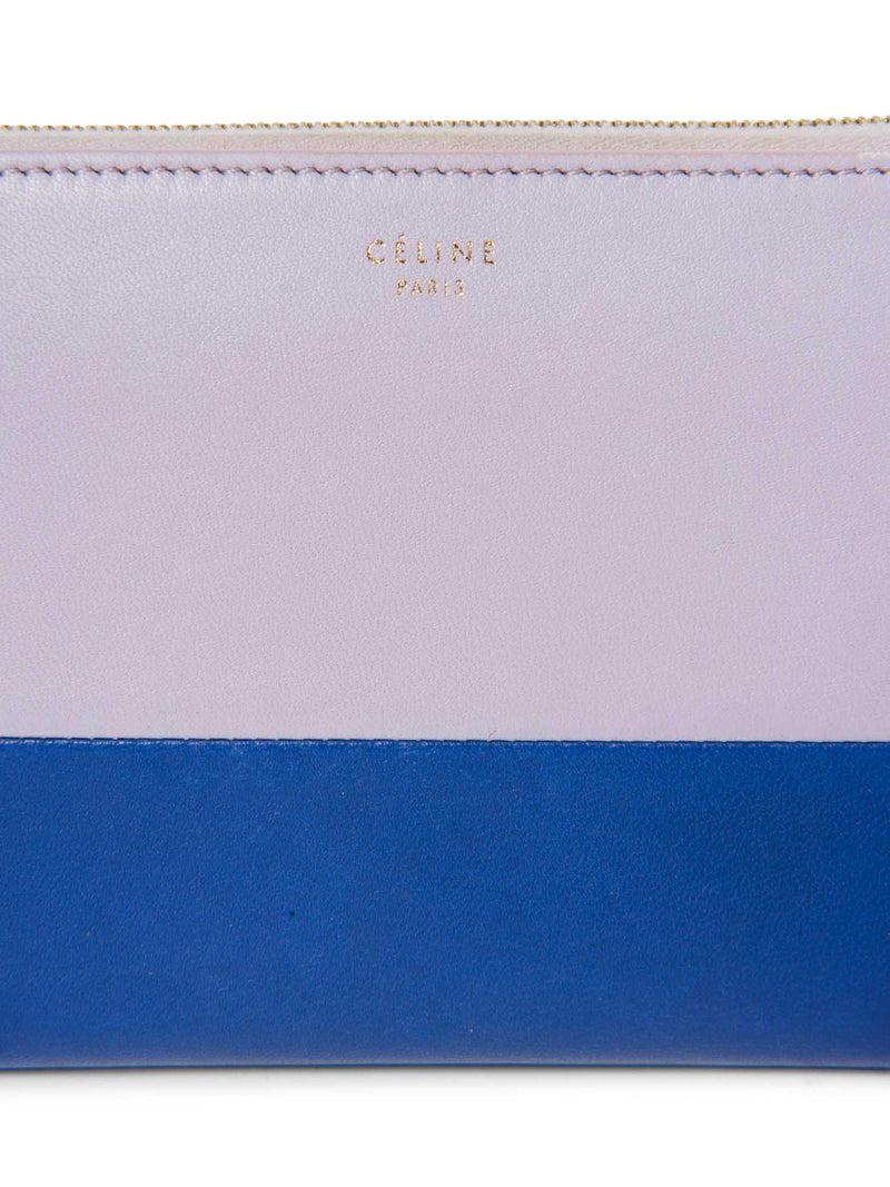 Celine Logo Leather Colorblock Long Wallet Purple Blue-designer resale