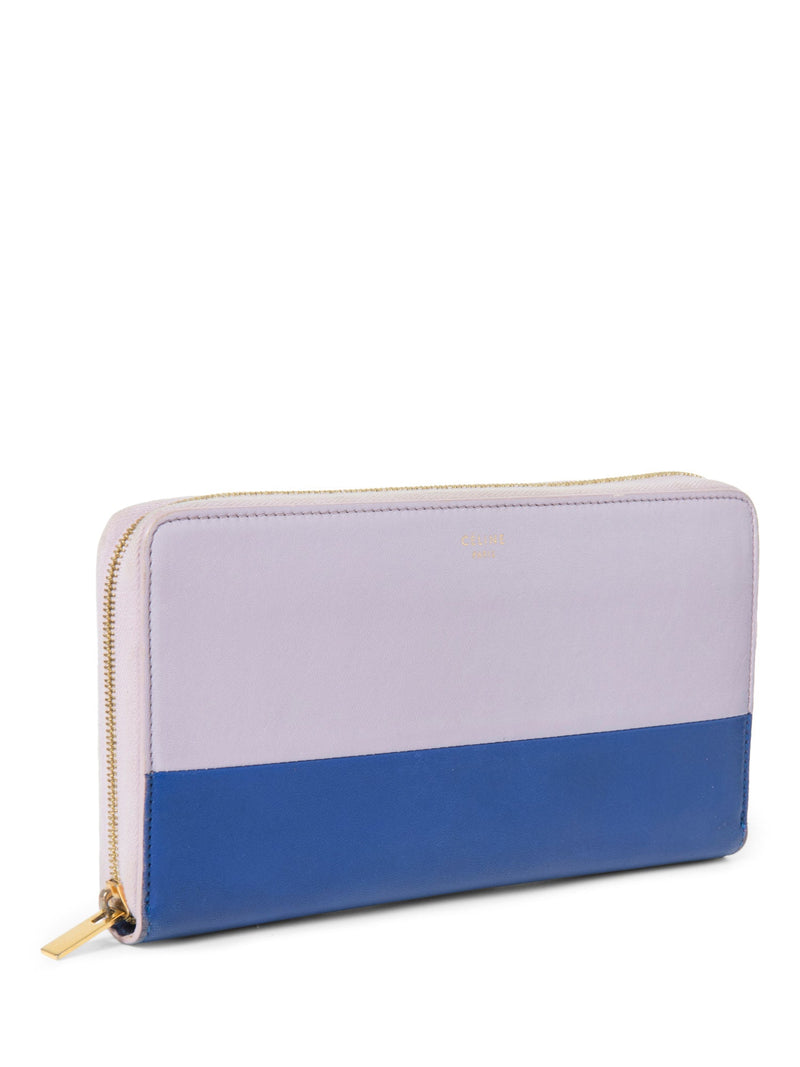 Celine Logo Leather Colorblock Long Wallet Purple Blue-designer resale