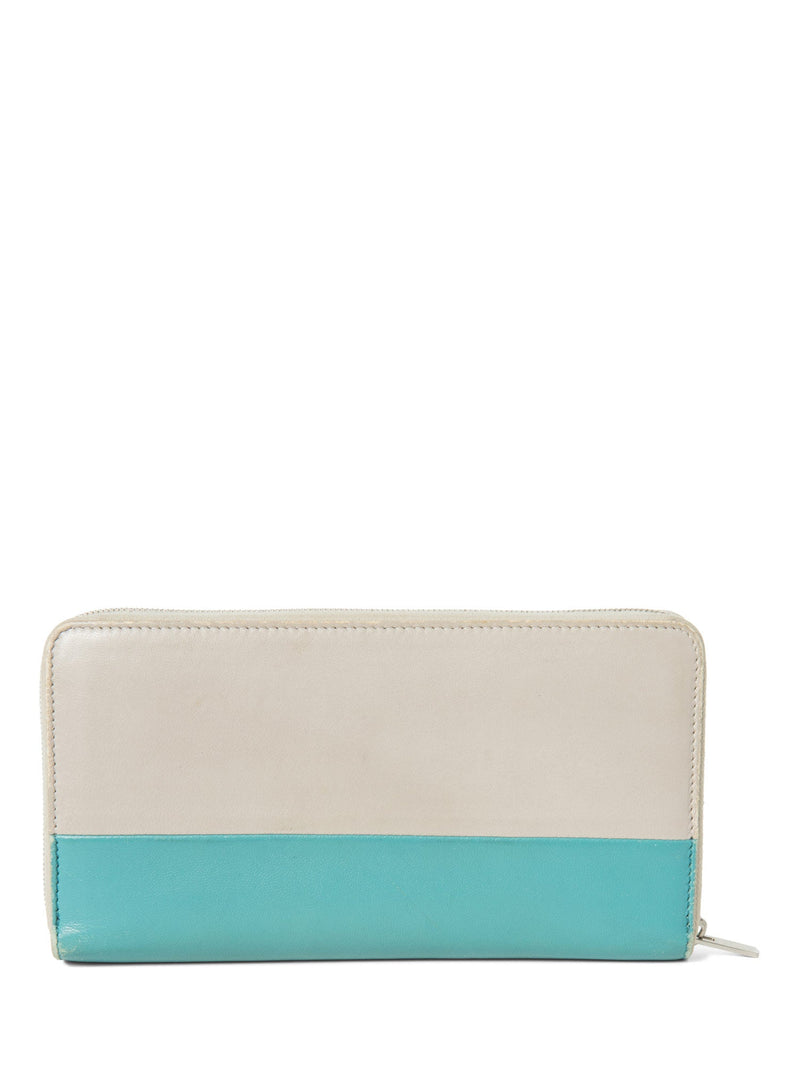 Celine Logo Leather Colorblock Long Wallet Taupe Blue-designer resale