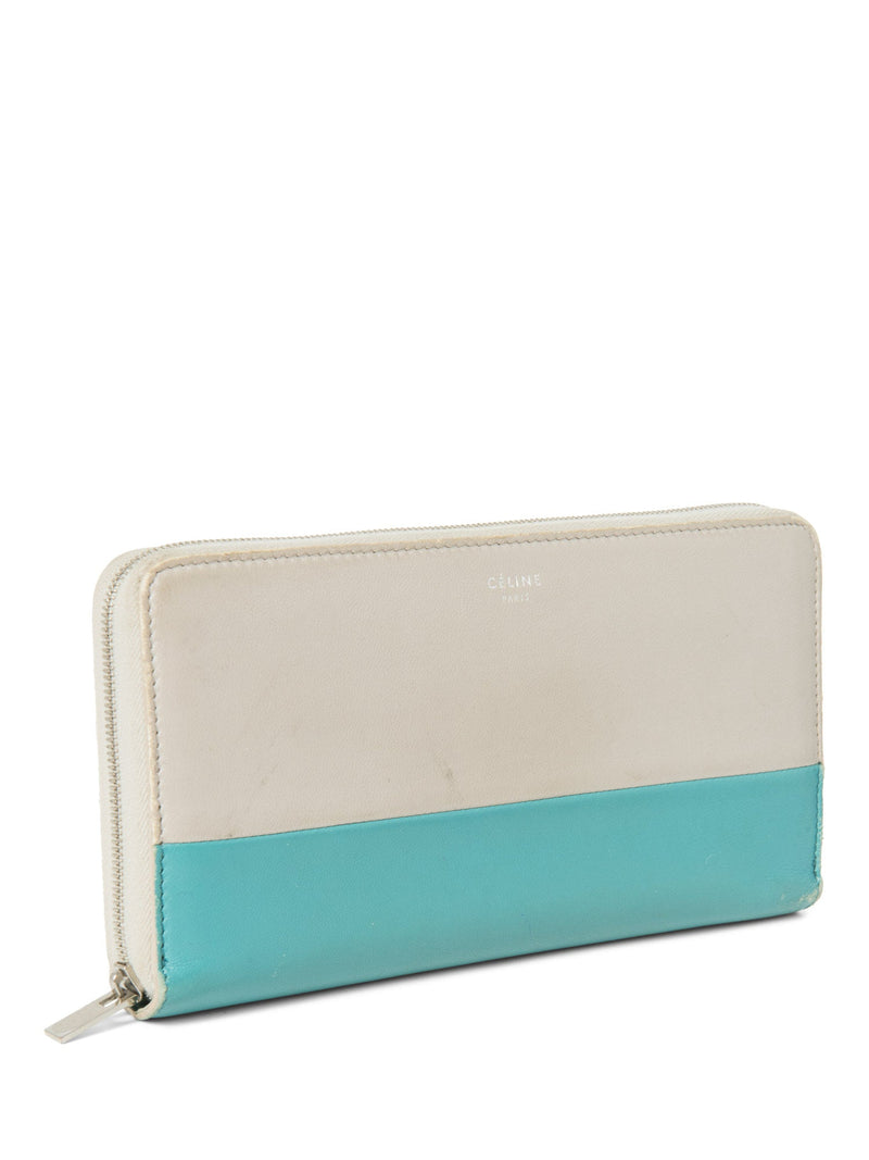 Celine Logo Leather Colorblock Long Wallet Taupe Blue-designer resale