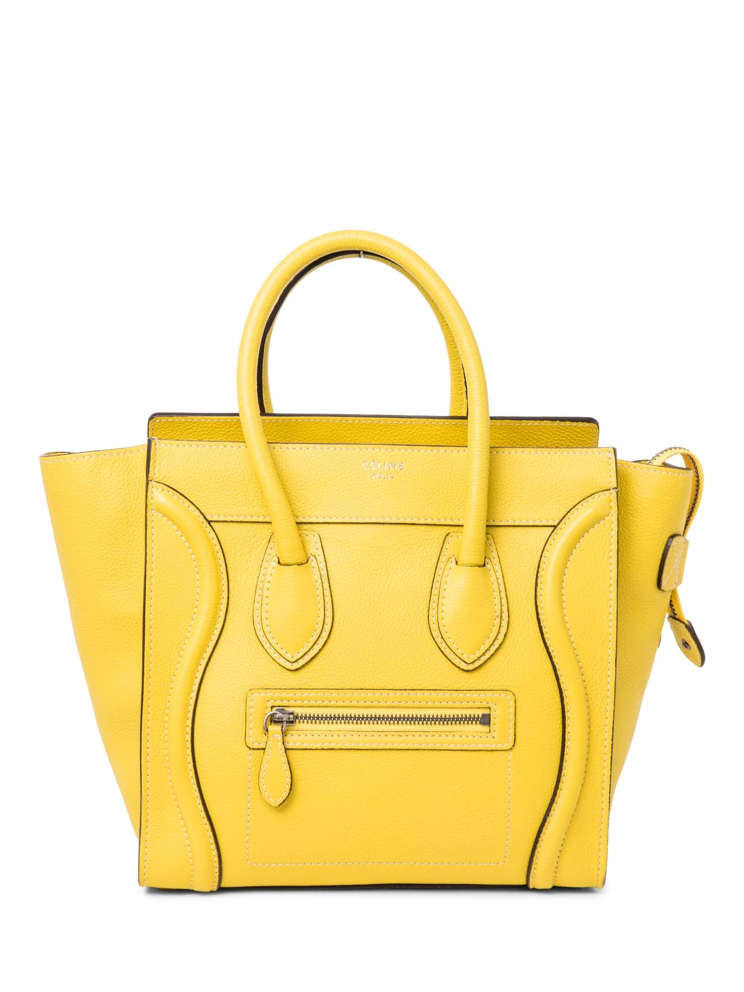 Celine Logo Leather Micro Luggage Tote Yellow