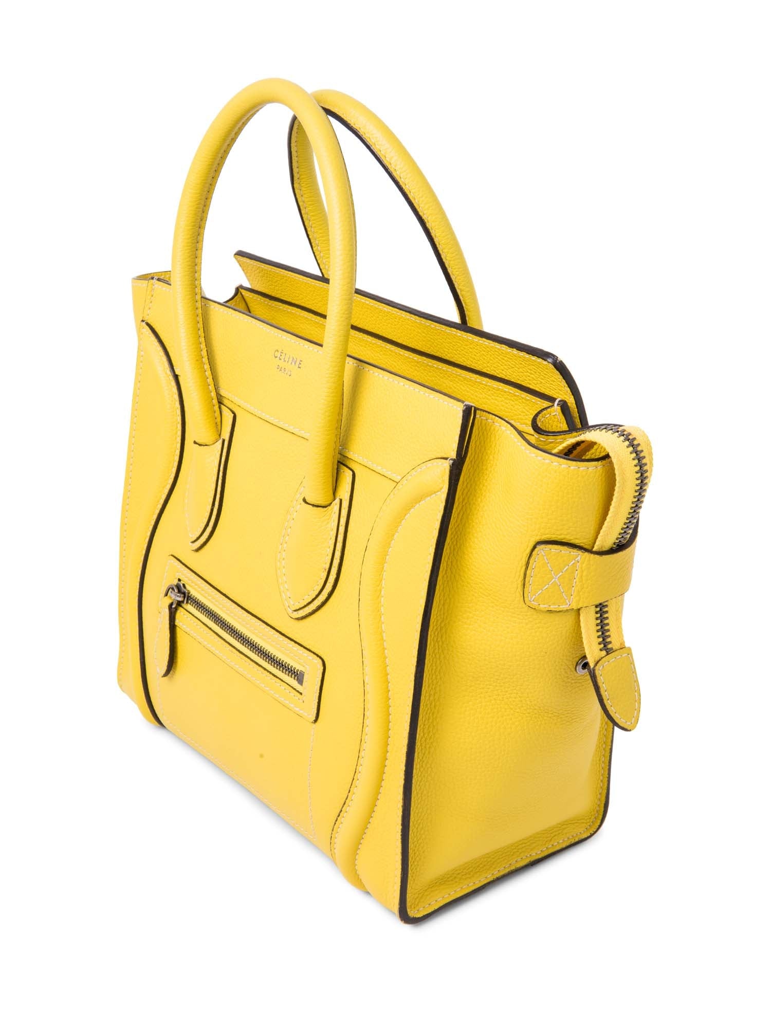 Celine Logo Leather Micro Luggage Tote Yellow