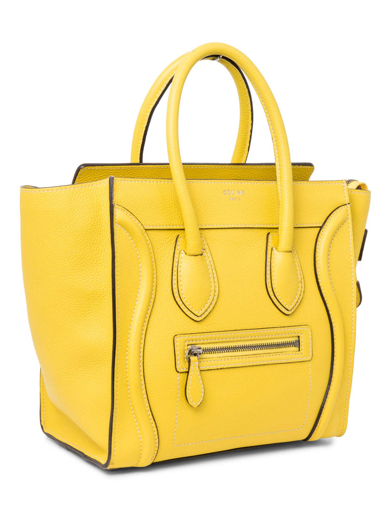 Celine Logo Leather Micro Luggage Tote Yellow-designer resale