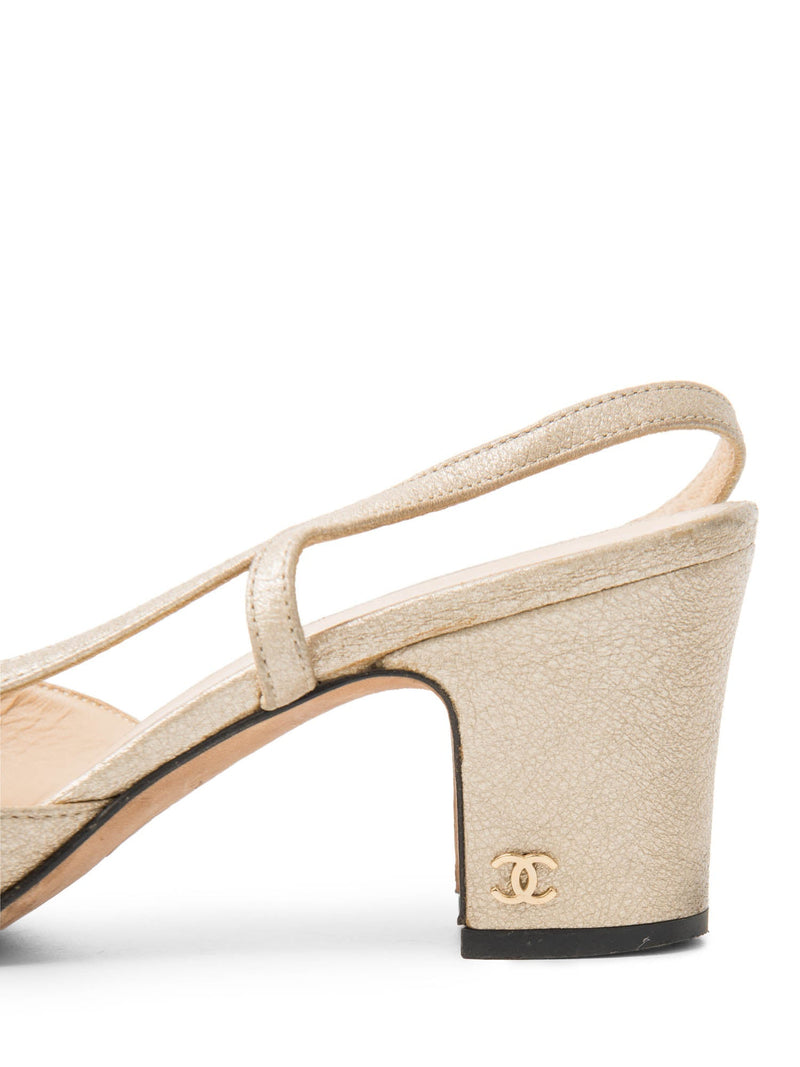 Chanel CC Logo Cap Toe Slingback Heels Gold Black-designer resale