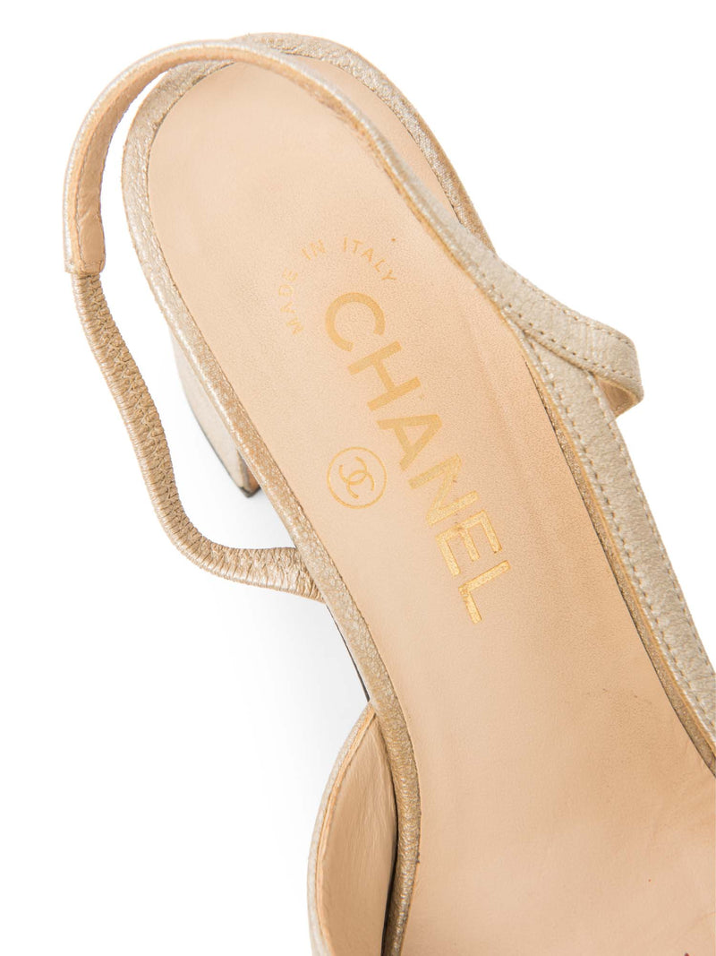 Chanel CC Logo Cap Toe Slingback Heels Gold Black-designer resale