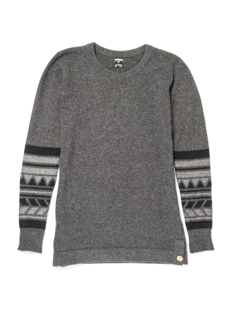 CHANEL CC Logo Cashmere Intarsia Sweater Heather Grey-designer resale