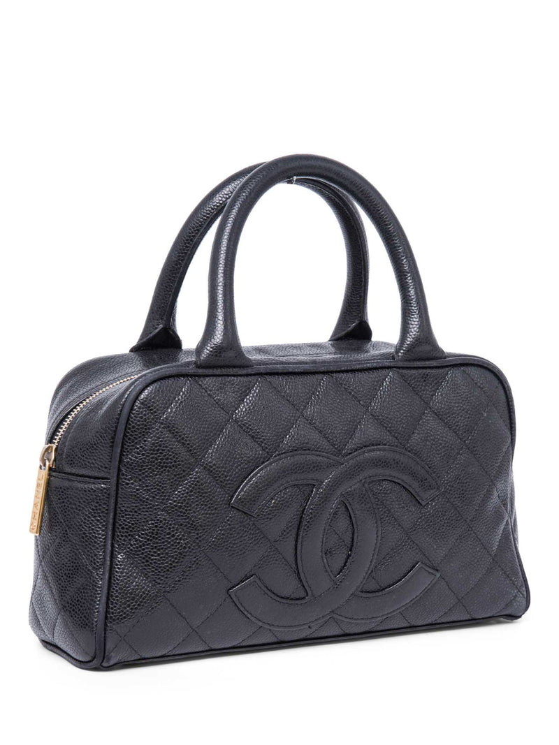 Chanel CC Logo Caviar Leather Mini Boston Bag Black-designer resale