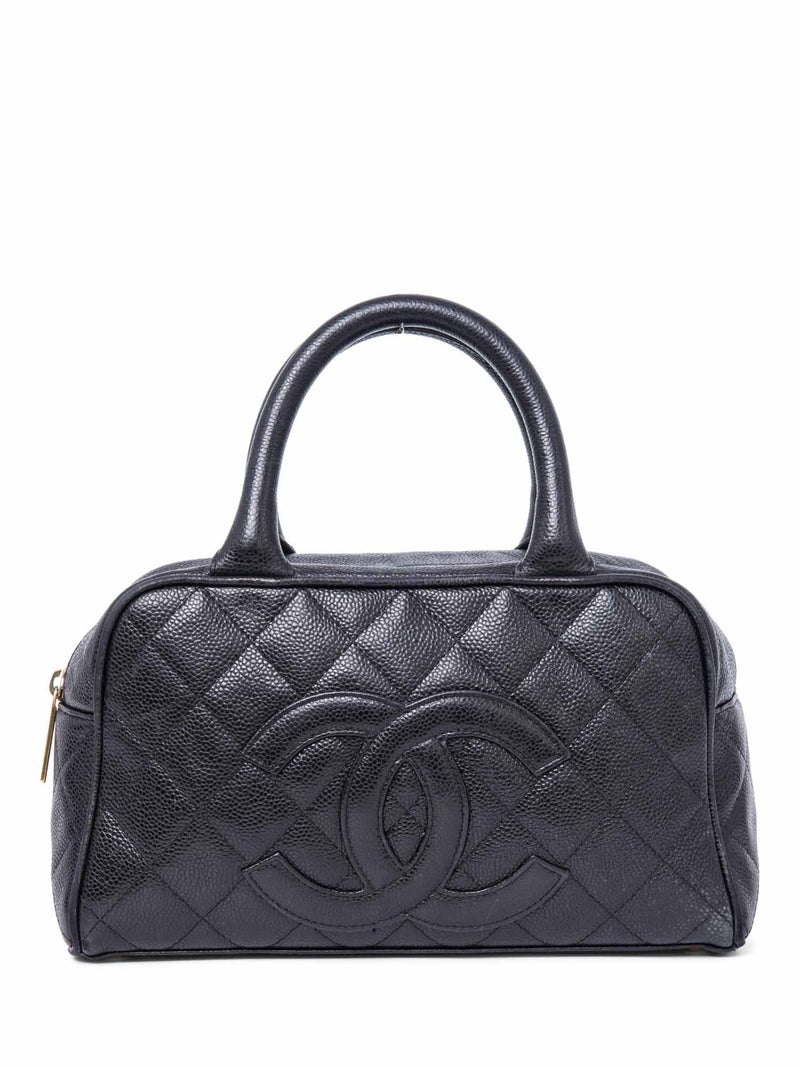 Chanel CC Logo Caviar Leather Mini Boston Bag Black-designer resale