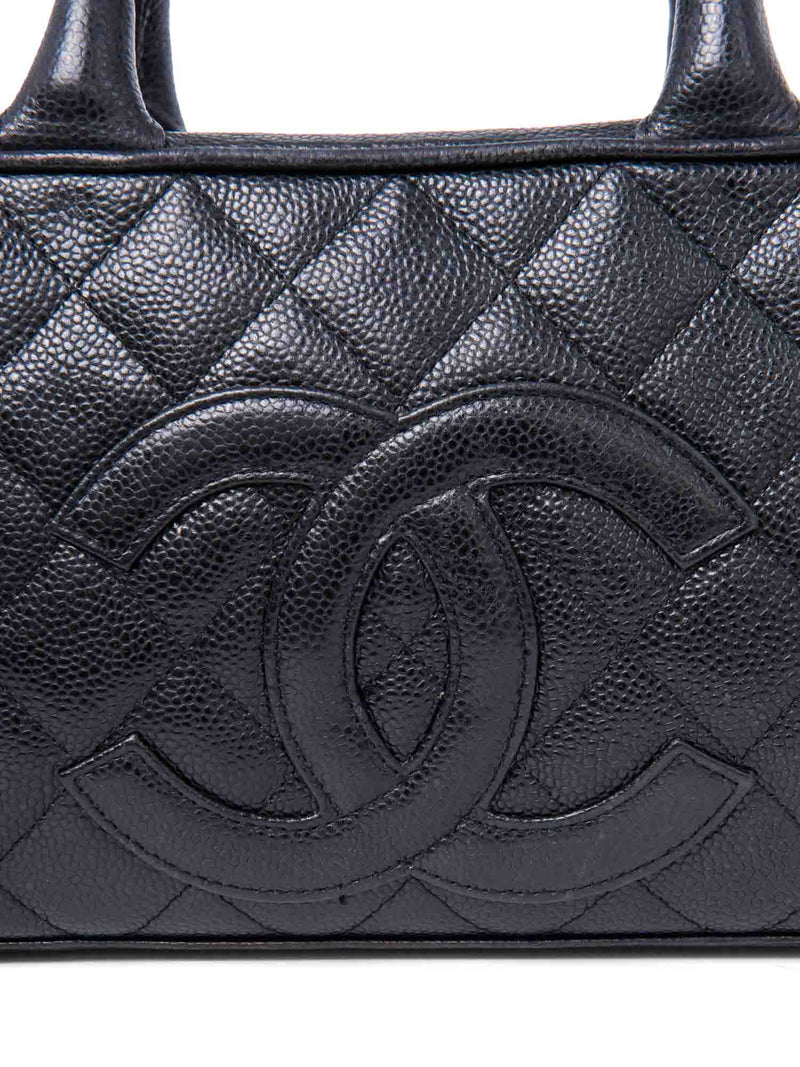 Chanel CC Logo Caviar Leather Mini Boston Bag Black-designer resale