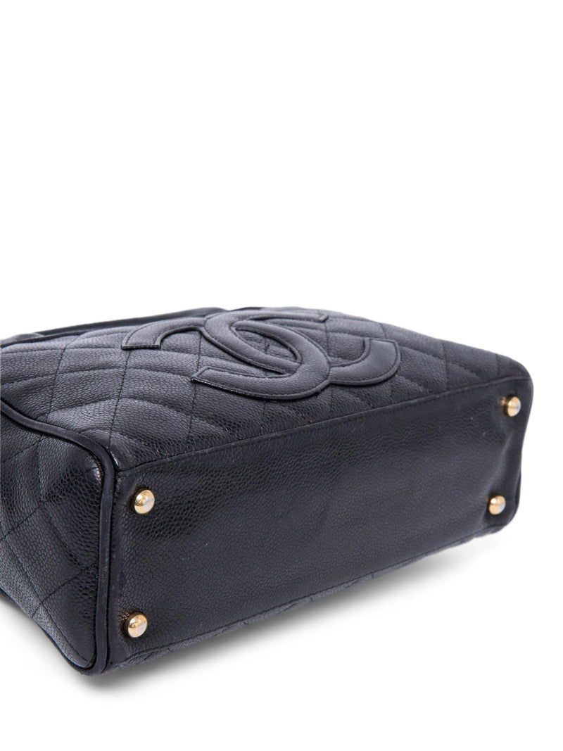 Chanel CC Logo Caviar Leather Mini Boston Bag Black-designer resale