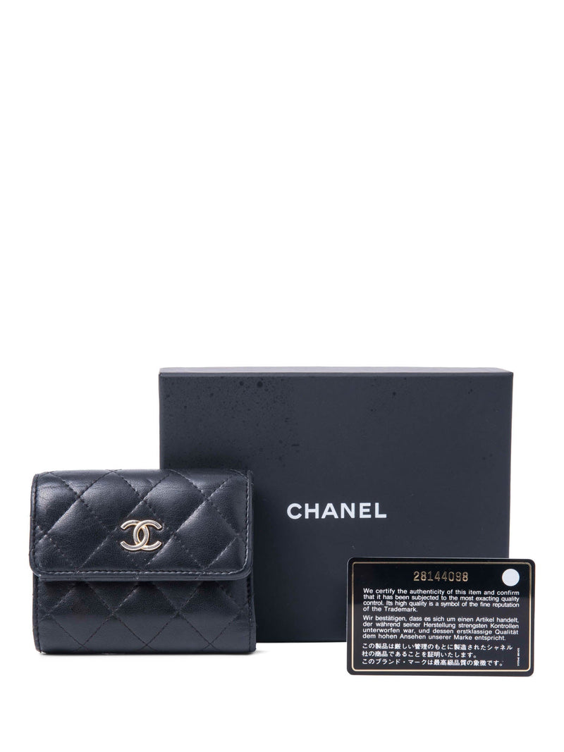 Chanel CC Logo Quilted Compact Wallet Black-designer resale