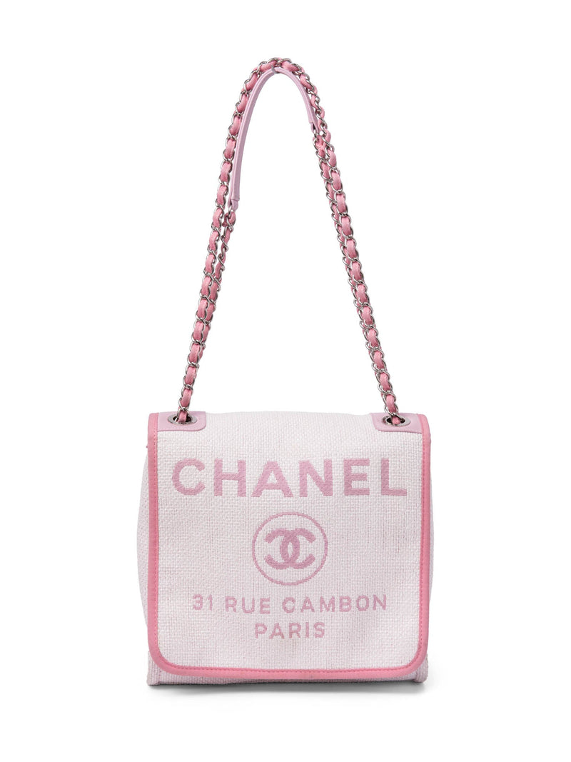 Chanel CC Logo Raffia Messenger Flap Bag Pink Ivory-designer resale