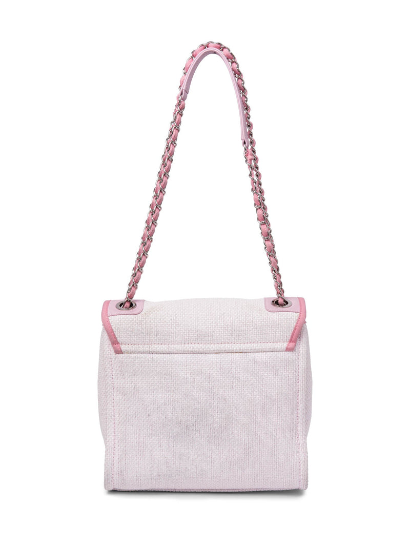 Chanel CC Logo Raffia Messenger Flap Bag Pink Ivory-designer resale