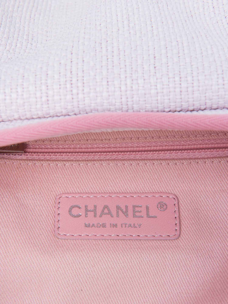 Chanel CC Logo Raffia Messenger Flap Bag Pink Ivory-designer resale