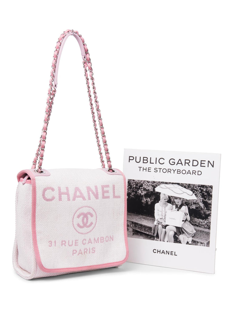 Chanel CC Logo Raffia Messenger Flap Bag Pink Ivory-designer resale