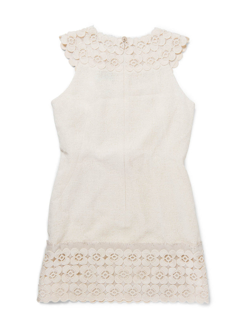 Chanel CC Logo Tweed Camellia Beaded Fringe Mini Dress Ivory-designer resale