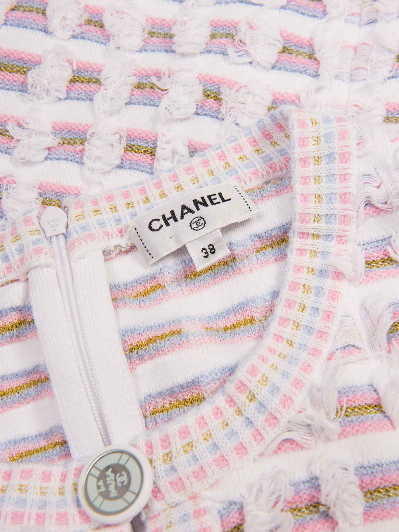 Chanel CC Logo Tweed Fringe La Pausa Mini Dress White Multicolor-designer resale