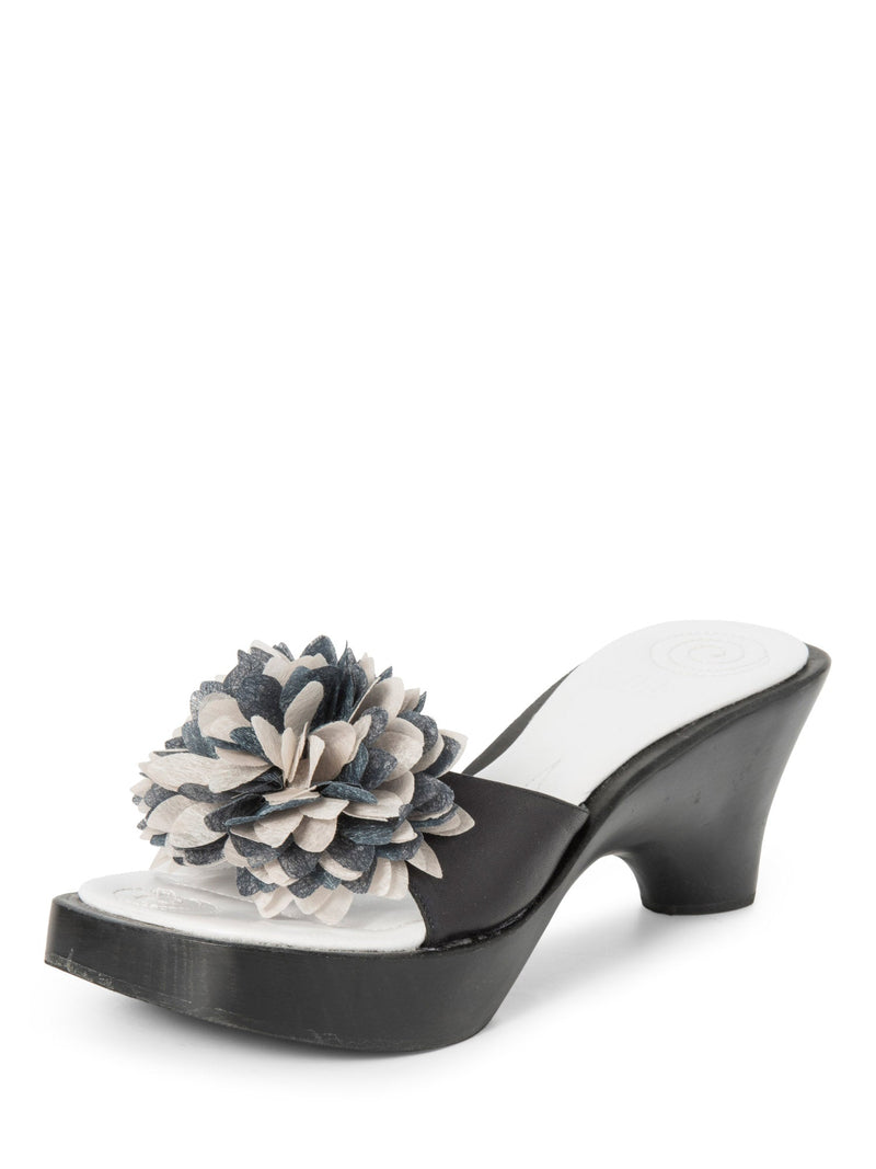 Charles Jourdan Floral Platform Clogs Shoes Black White-designer resale