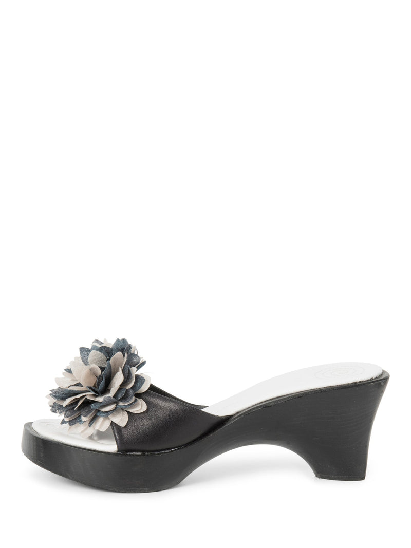 Charles Jourdan Floral Platform Clogs Shoes Black White-designer resale