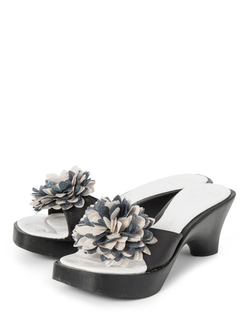 Charles Jourdan Floral Platform Clogs Shoes Black White-designer resale