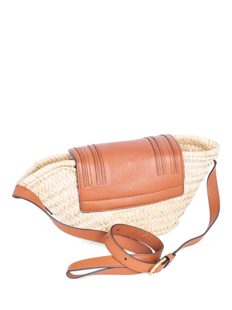 Chloe Leather Raffia Basket Messenger Bag Brown-designer resale