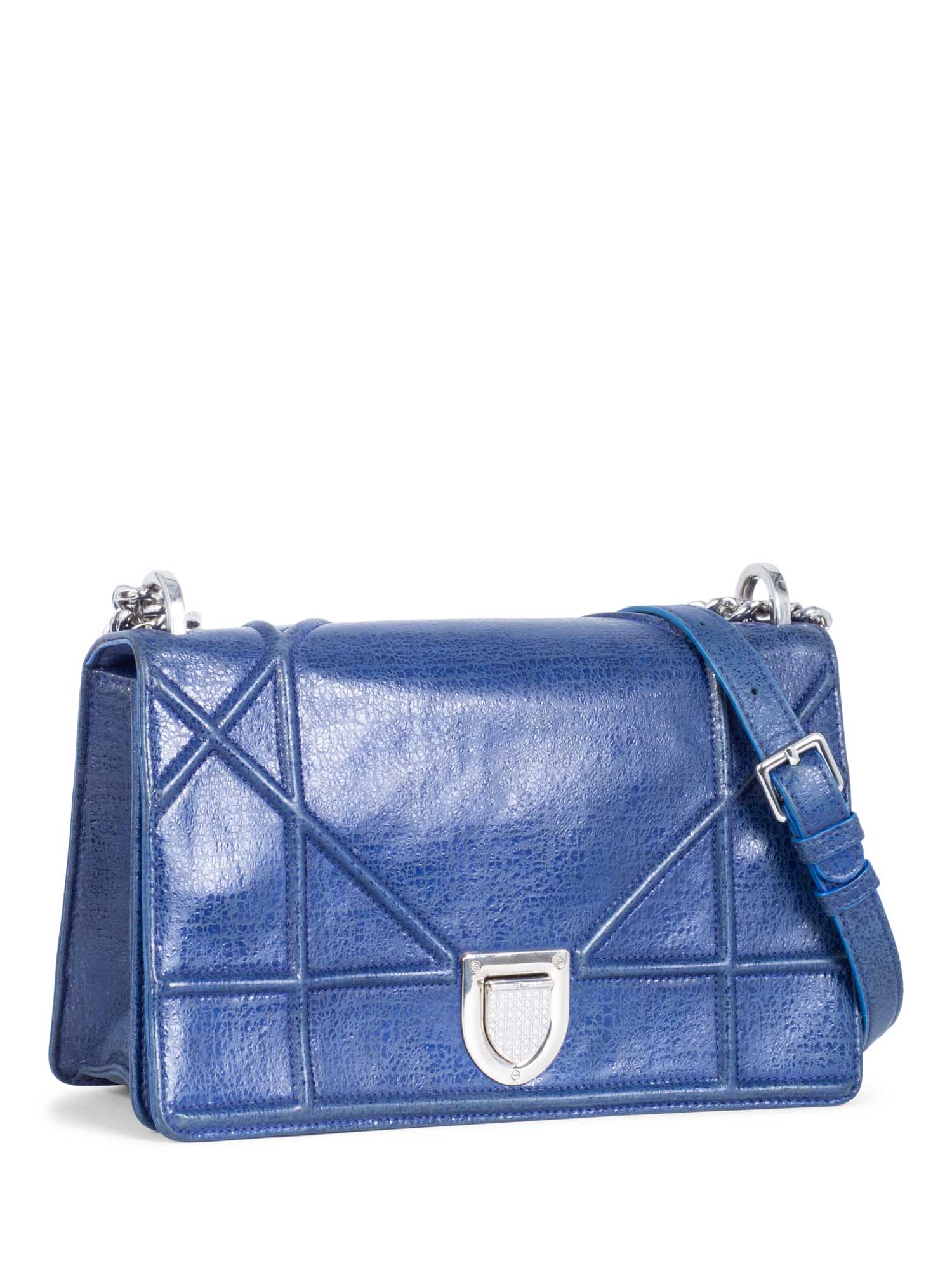 Christian Dior Embossed Leather Diorama Messenger Bag Blue