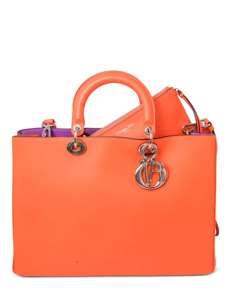 Christian Dior Logo Leather Lady Dior Tote Orange-designer resale