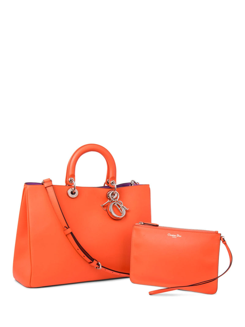 Christian Dior Logo Leather Lady Dior Tote Orange-designer resale