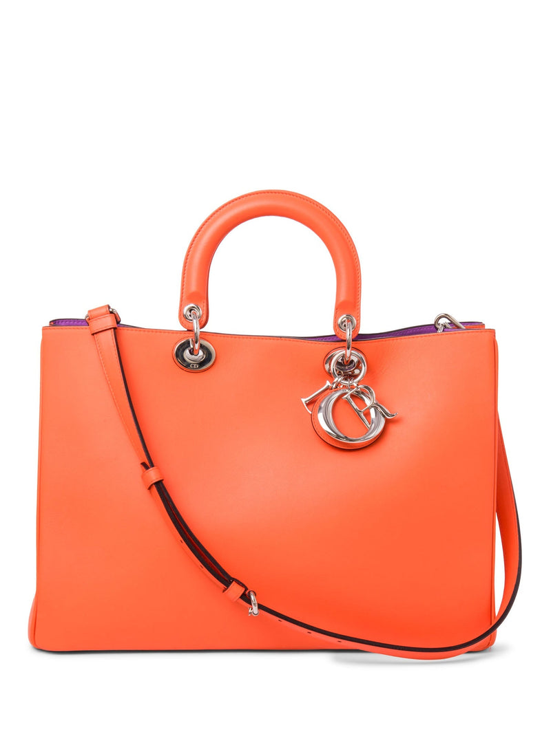 Christian Dior Logo Leather Lady Dior Tote Orange-designer resale