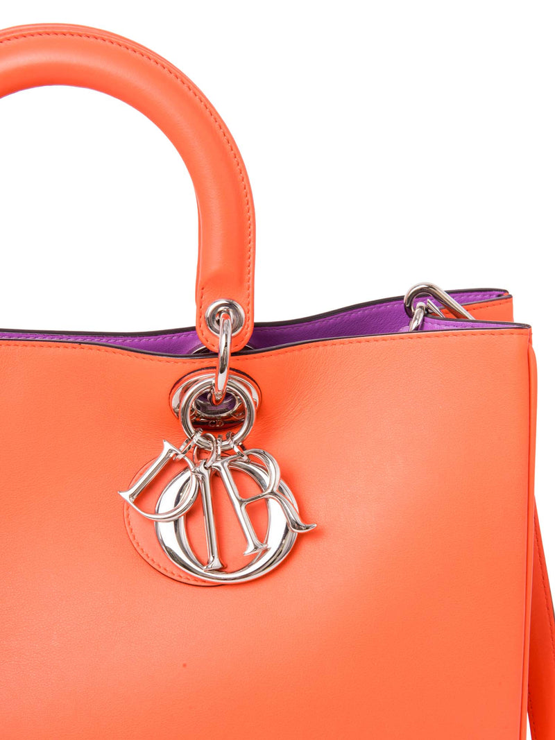 Christian Dior Logo Leather Lady Dior Tote Orange-designer resale