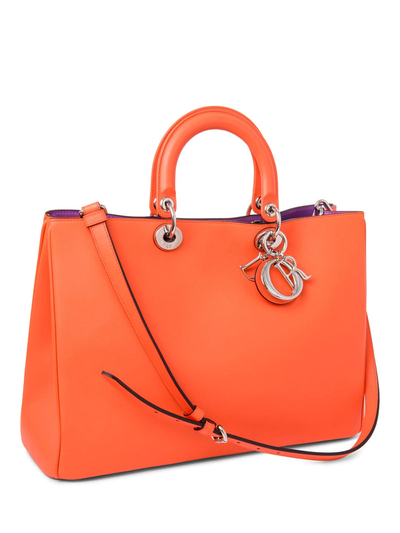 Christian Dior Logo Leather Lady Dior Tote Orange-designer resale