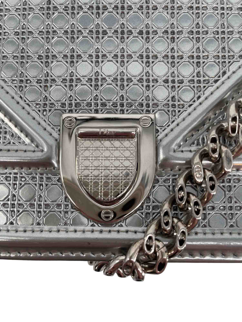 CHRISTIAN DIOR Metallic Patent Micro-Cannage Diorama Wallet on