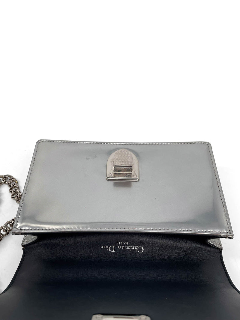 CHRISTIAN DIOR Metallic Patent Micro-Cannage Mini Lady Dior Silver 1295734