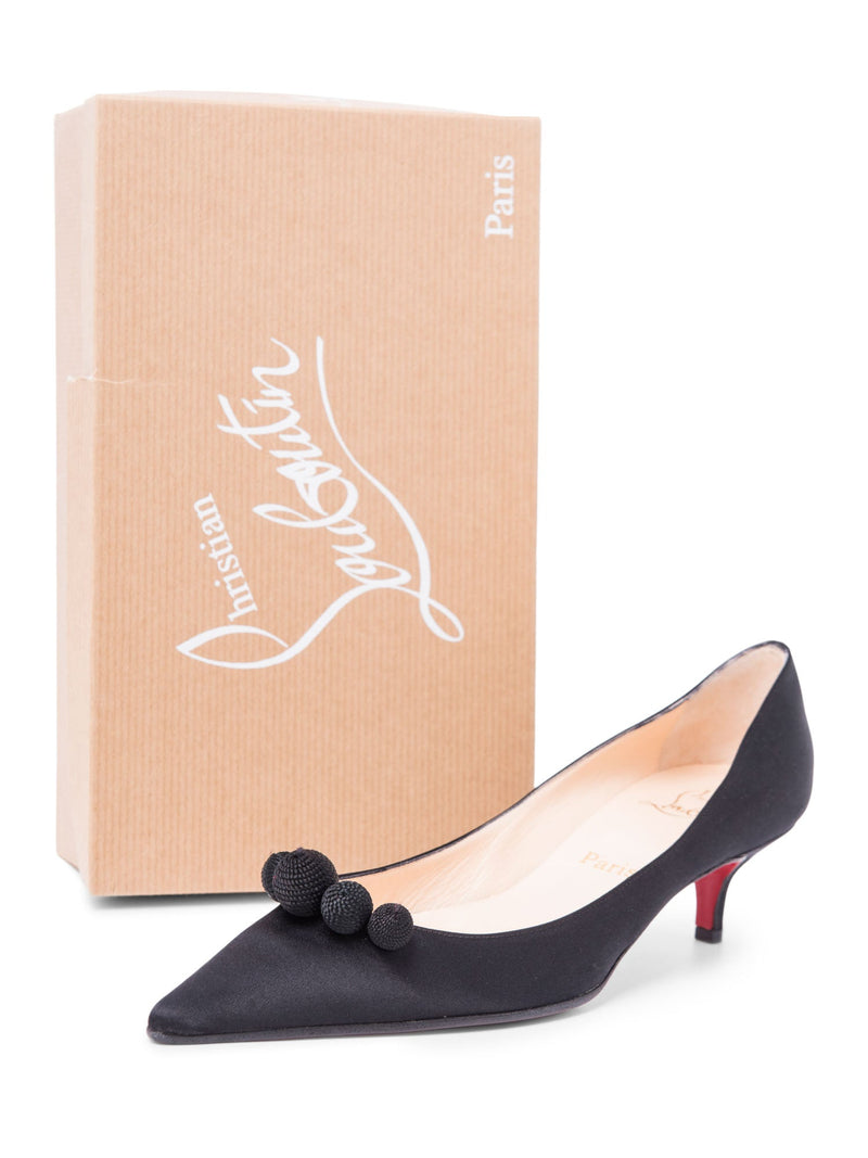 Christian Louboutin Silk Embellished Kitten Heel Shoes Black-designer resale