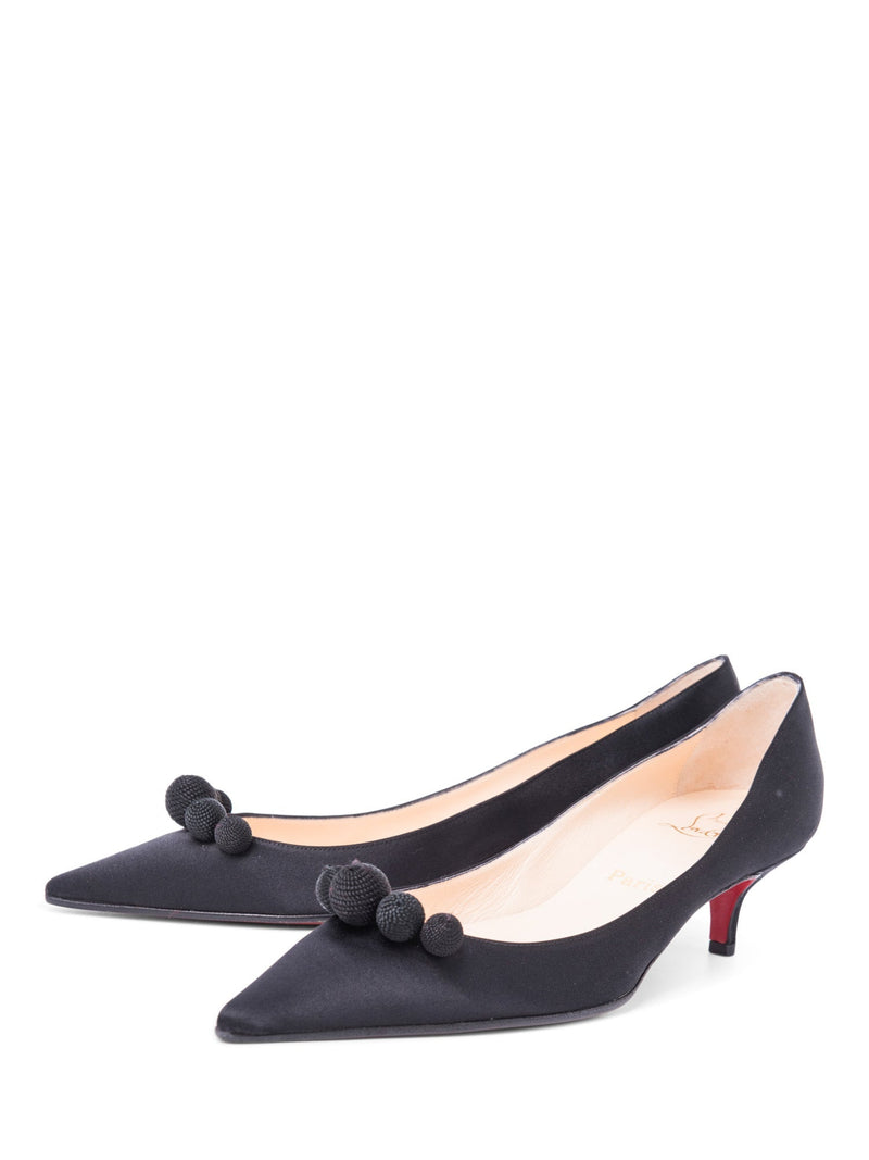 Christian Louboutin Silk Embellished Kitten Heel Shoes Black-designer resale